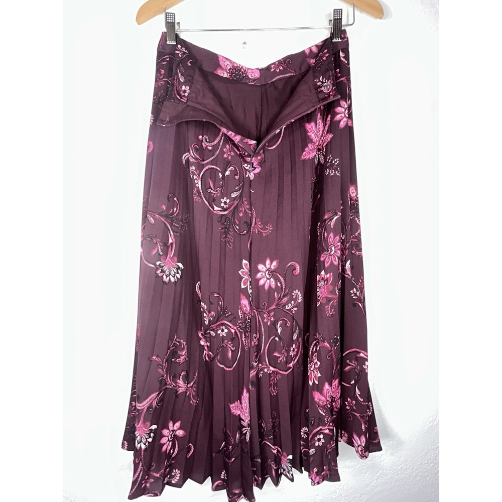 Chico's Plum Paisley Chiffon Floral Pleated Fashion Maxi‎ Skirt Chicos 00 XS - Picture 7 of 11